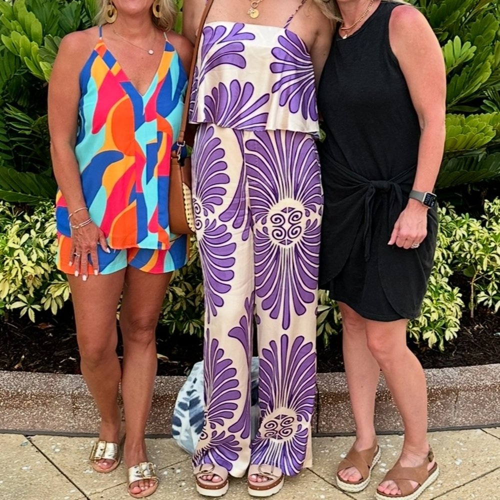 ENTRO, medium, worn twice- Purple and Cream Patterned Jumpsuit - Picture 7 of 8